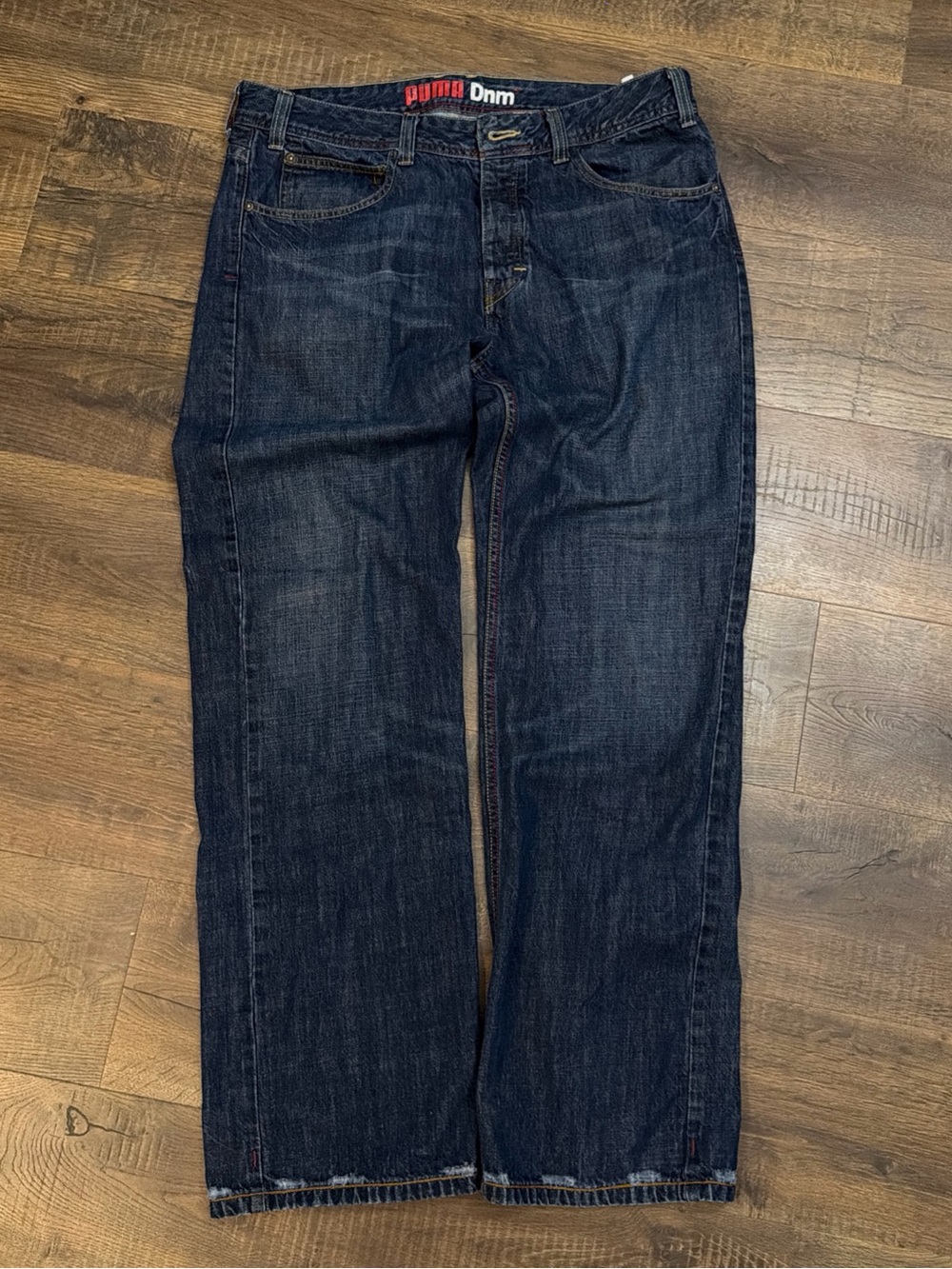 Vintage Puma DNM Jeans Mens 38x34 Blue Denim Embroidered Logo Y2K Straight Leg
